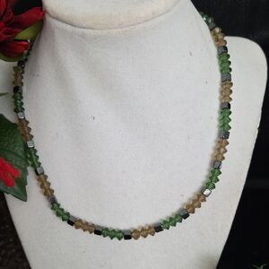 Green and Golden Choker Beaded Necklace